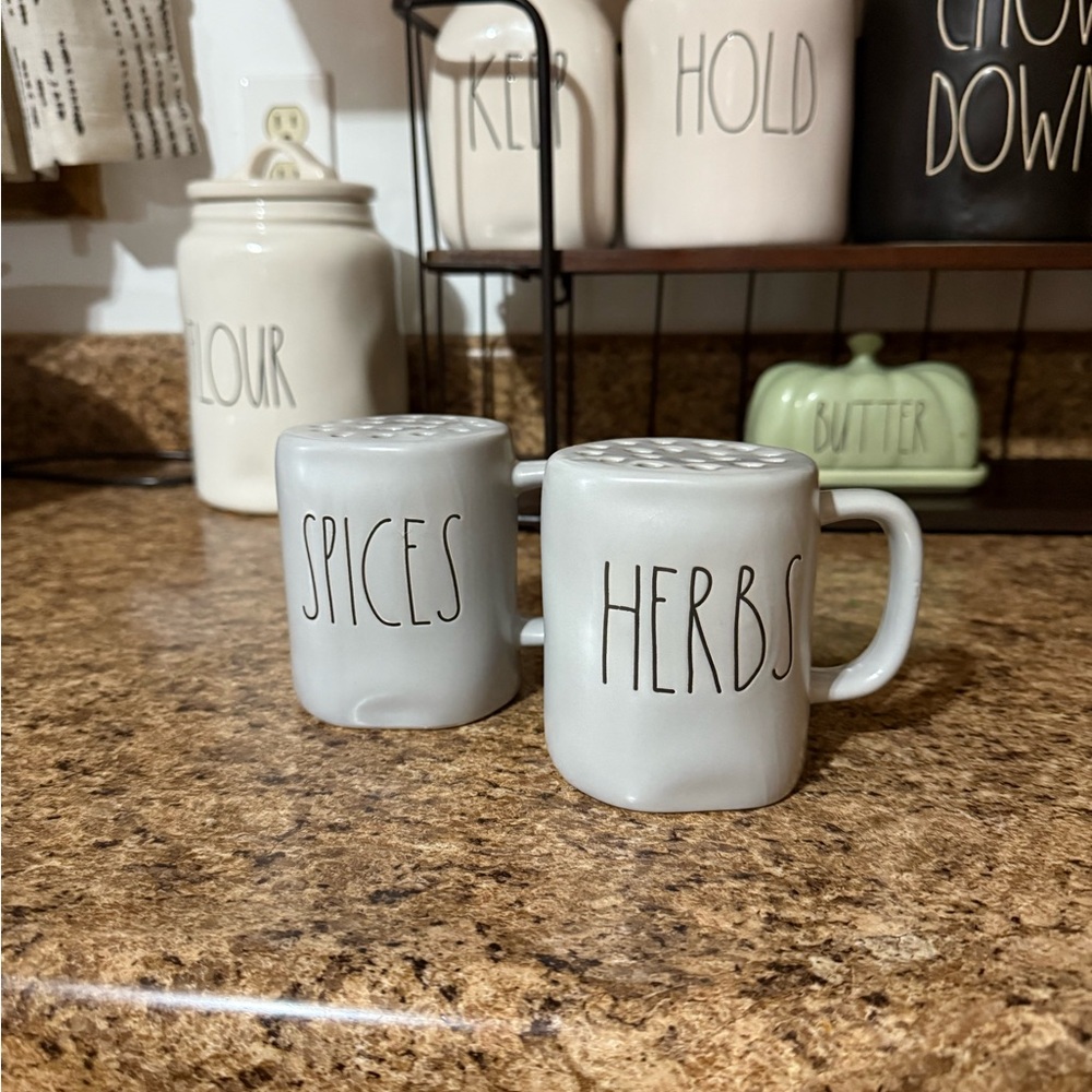Rae Dunn Gray 'SPICES' and 'HERBS' Salt & Pepper Shakers
